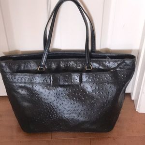 Kate Spade Harmony Valencia Road Black 100% Leather Ostrich Style Zip Tote Bag